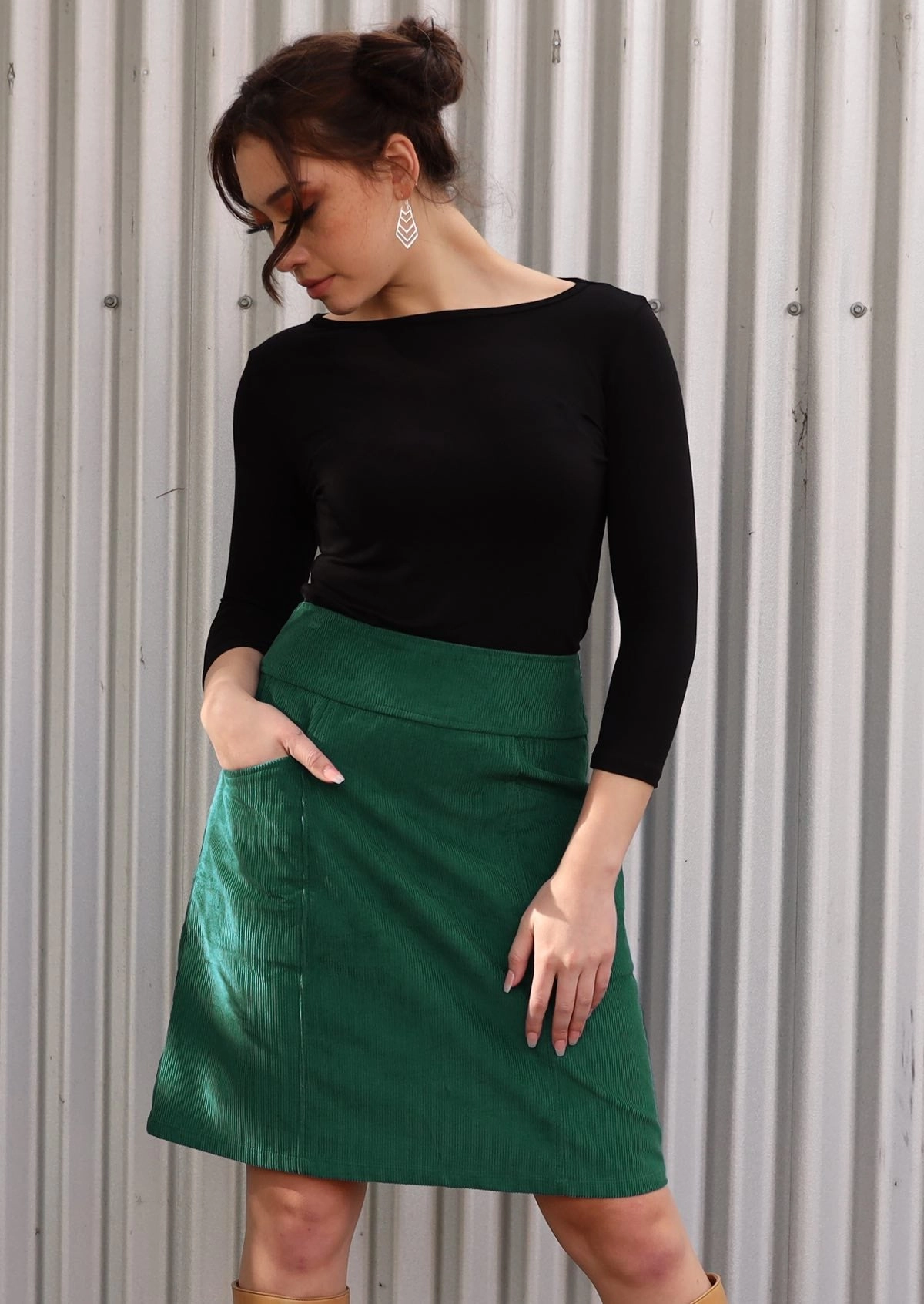 Aalia Corduroy Skirt Hunter Green