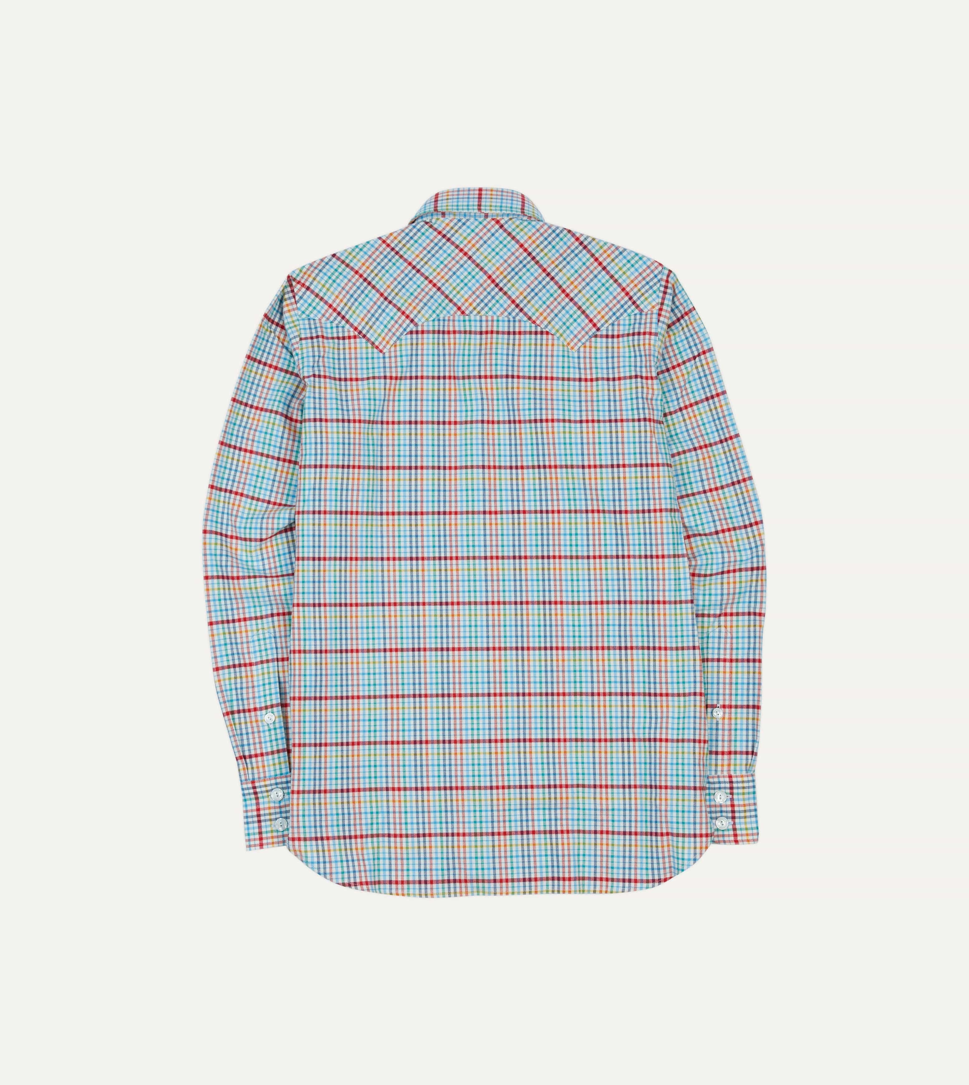 Blue Brushed Tablecloth Cotton Two-Pocket Western Shirt