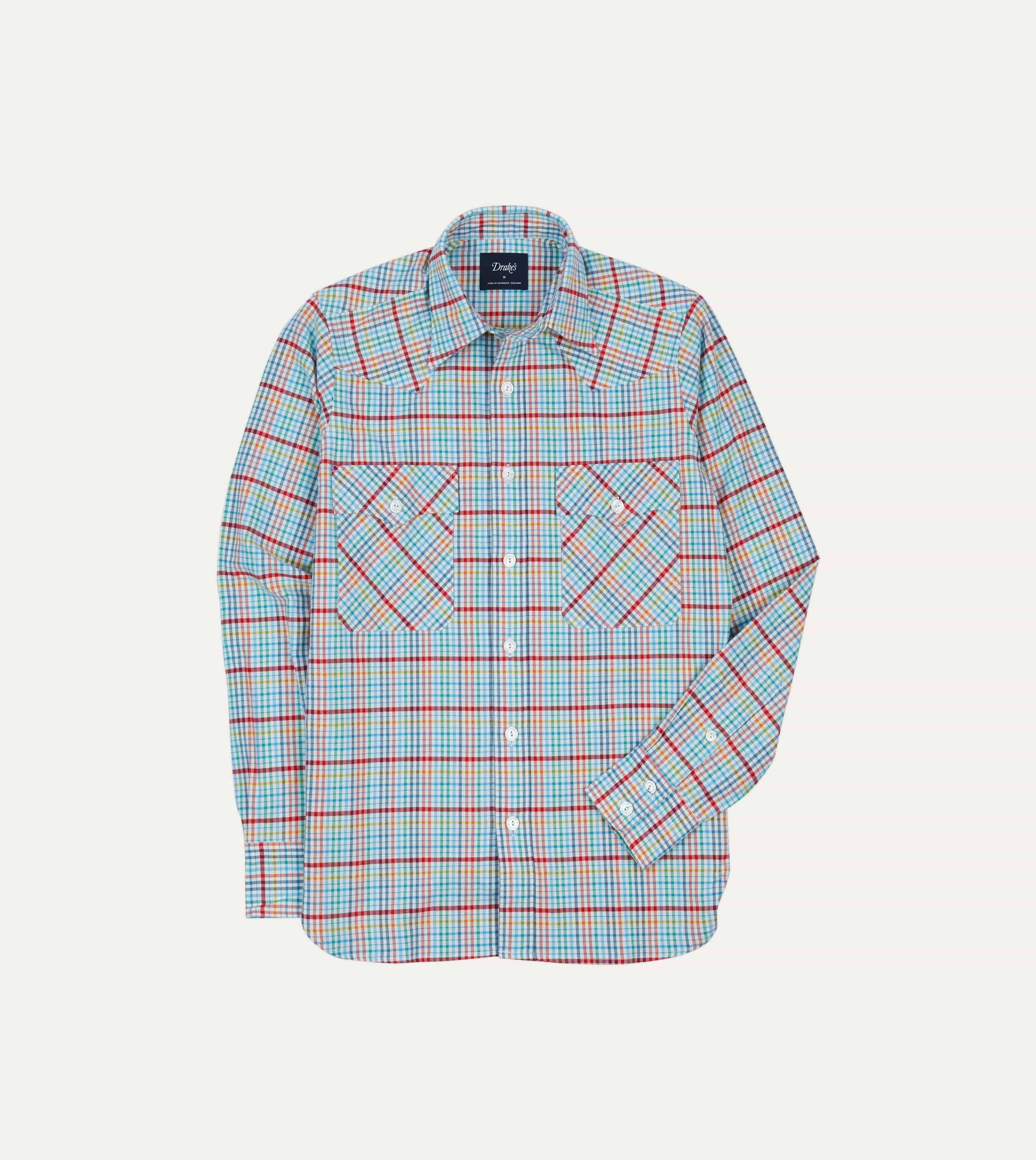 Blue Brushed Tablecloth Cotton Two-Pocket Western Shirt