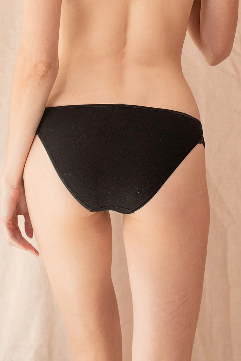 Casamance Organic Cotton & Lace Panties | Black
