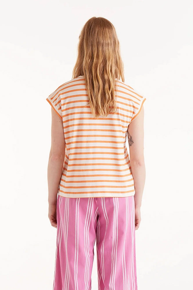 Compania Fantastica White and Orange Striped T-Shirt
