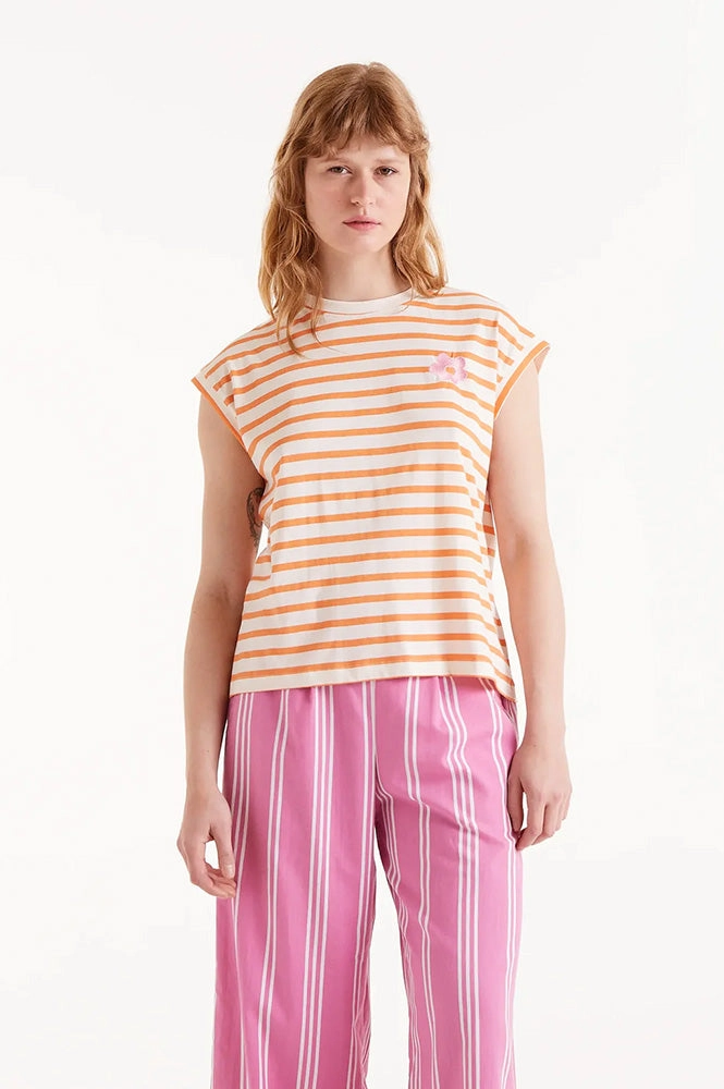 Compania Fantastica White and Orange Striped T-Shirt