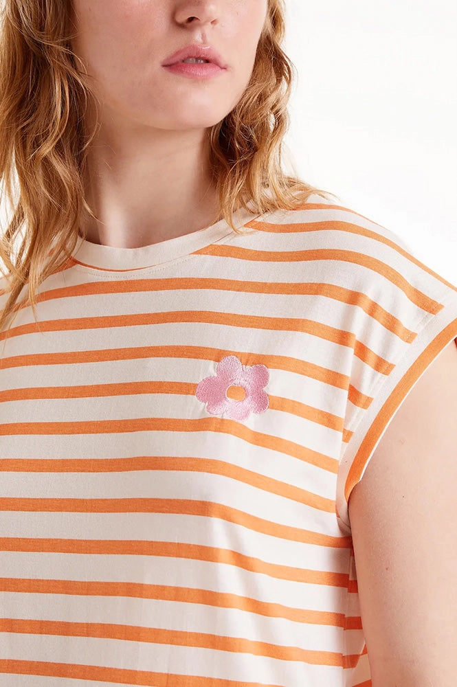 Compania Fantastica White and Orange Striped T-Shirt