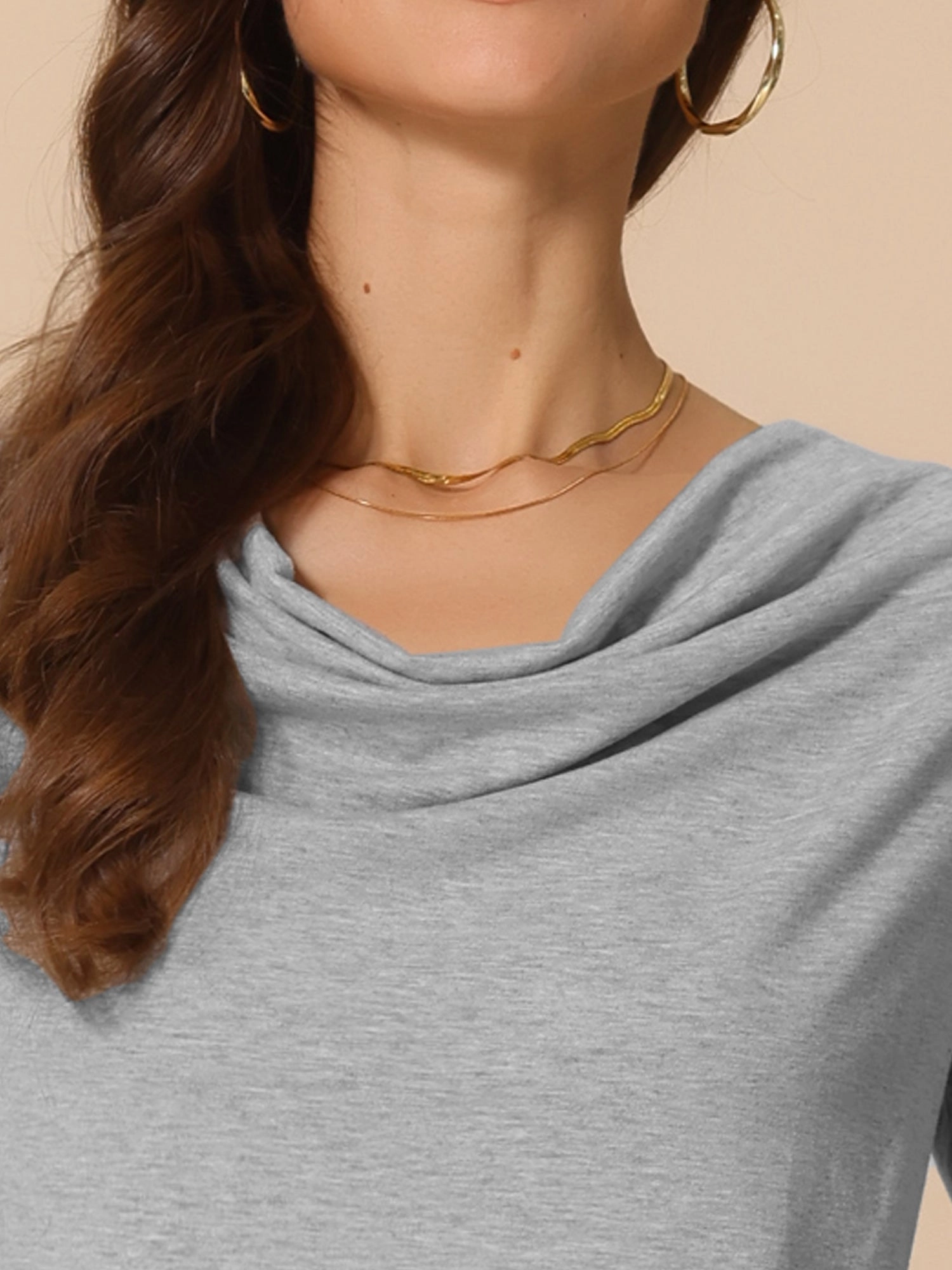 Cowl Neck Short Sleeve Casual Stretchy Blouse