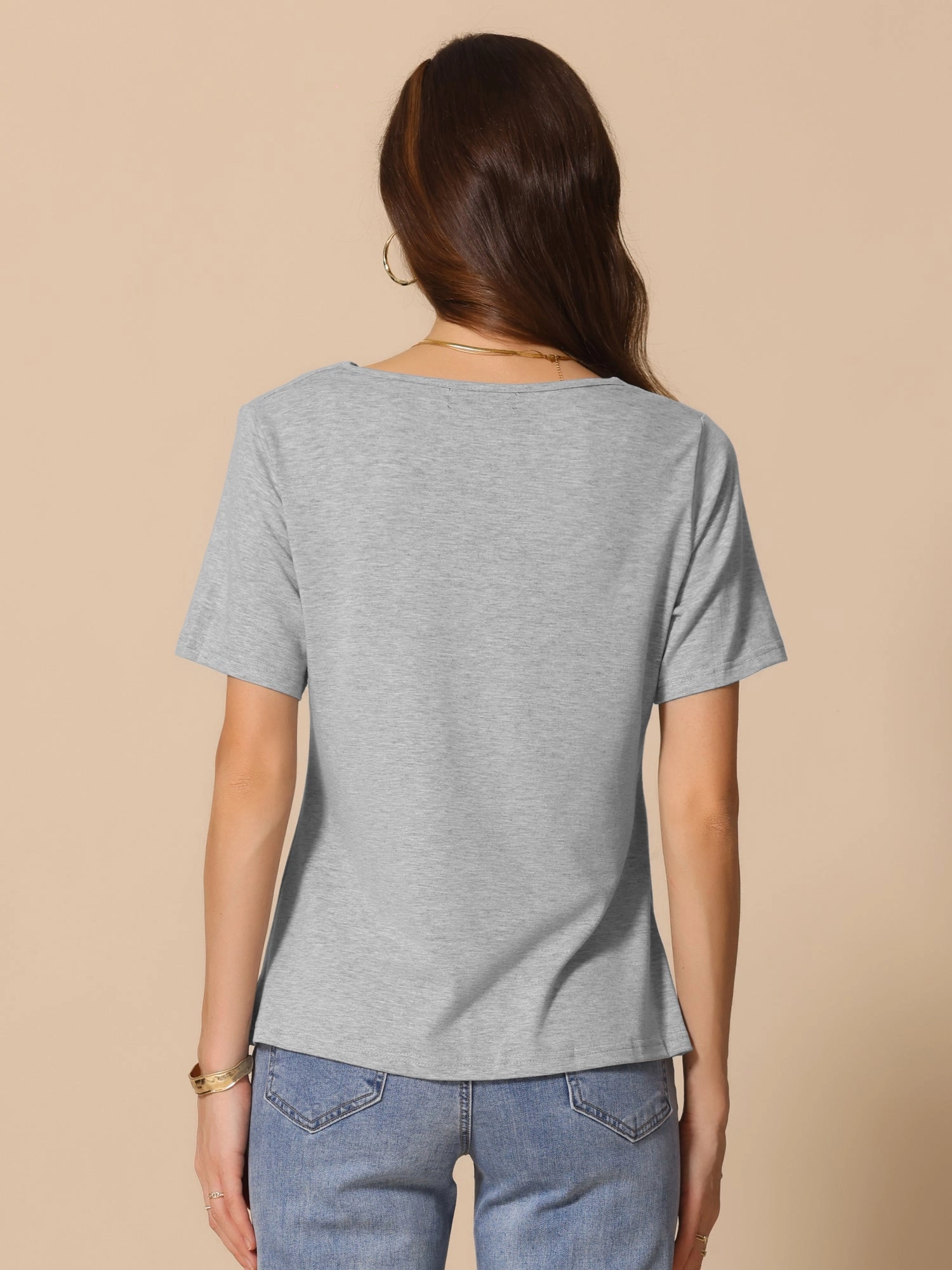 Cowl Neck Short Sleeve Casual Stretchy Blouse