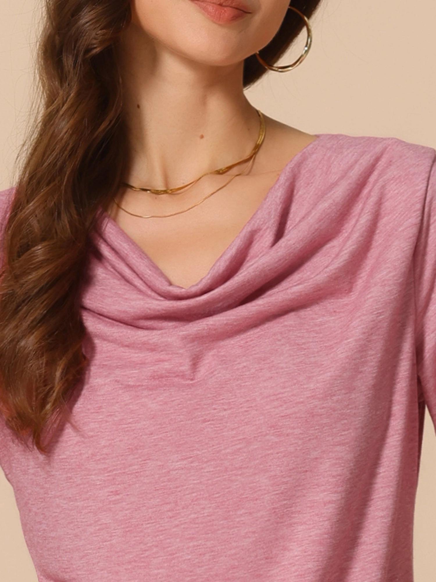 Cowl Neck Short Sleeve Casual Stretchy Blouse