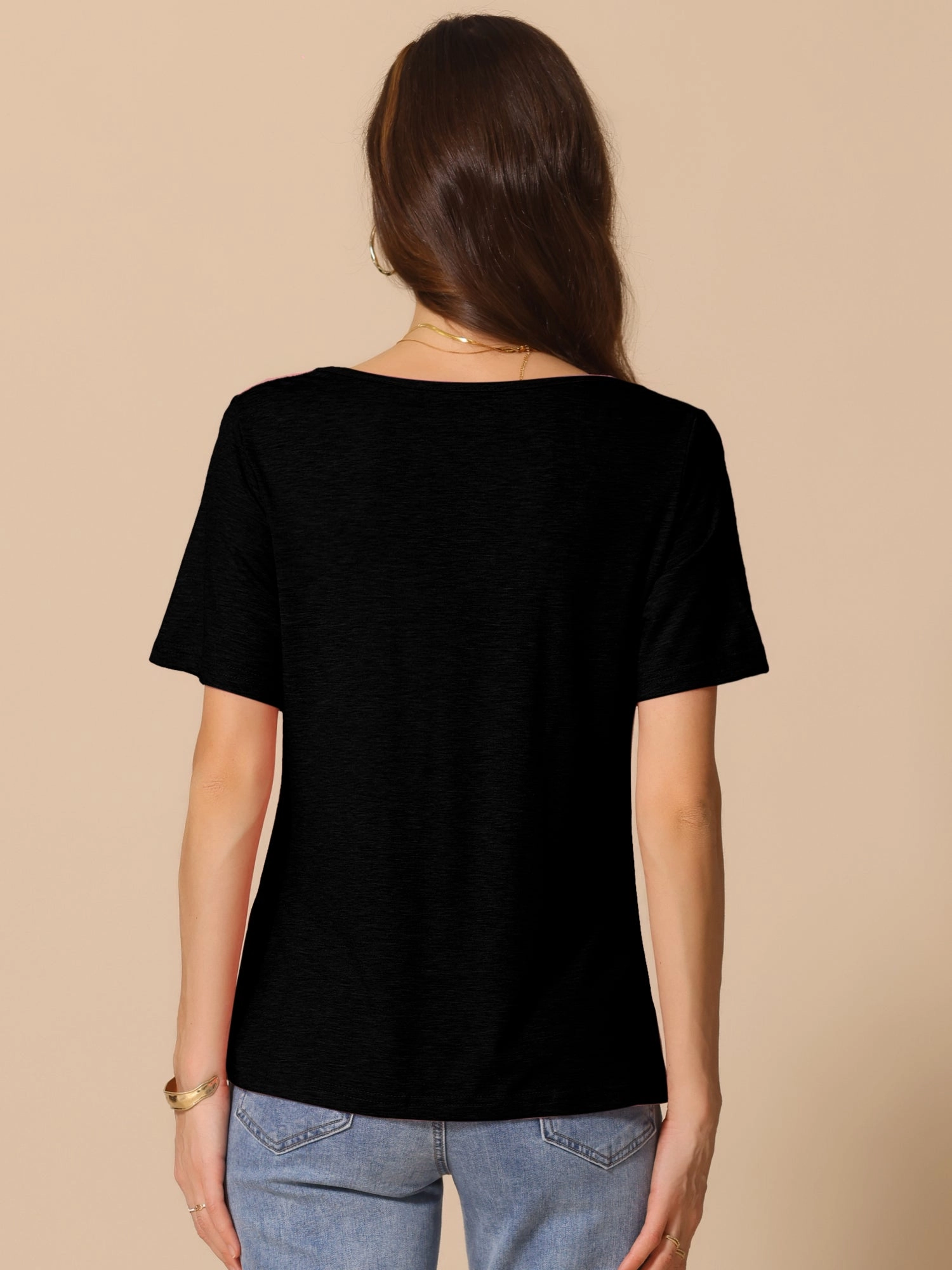 Cowl Neck Short Sleeve Casual Stretchy Blouse