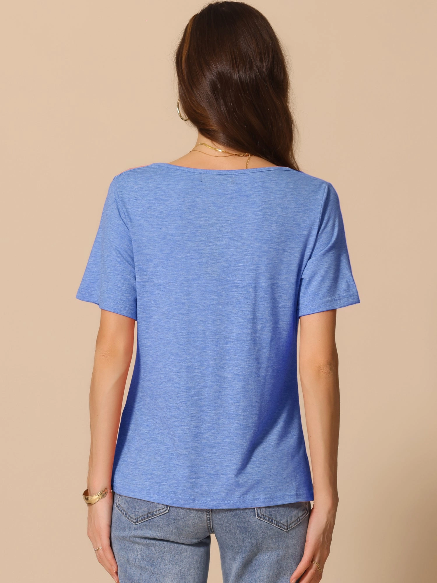 Cowl Neck Short Sleeve Casual Stretchy Blouse
