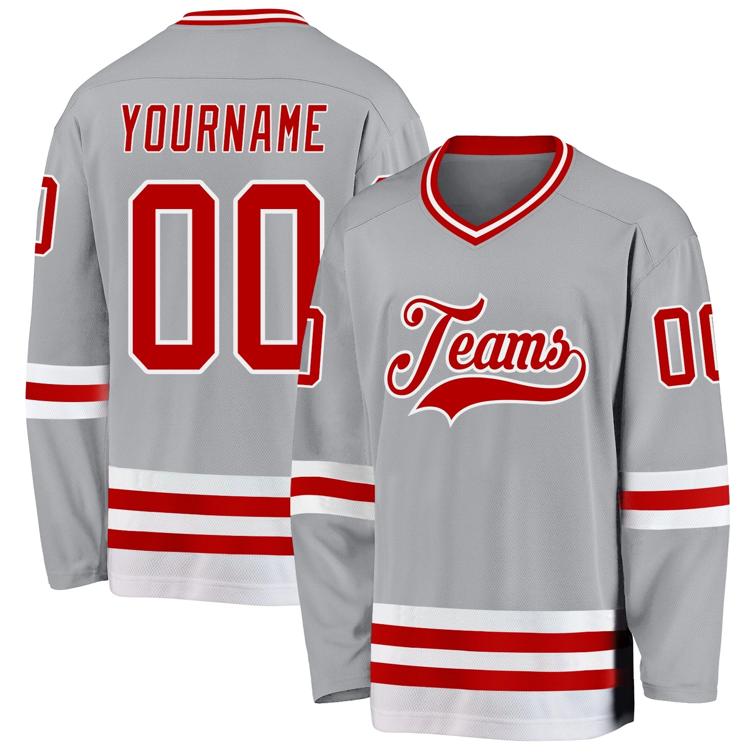 Custom Gray Red-White Hockey Jersey