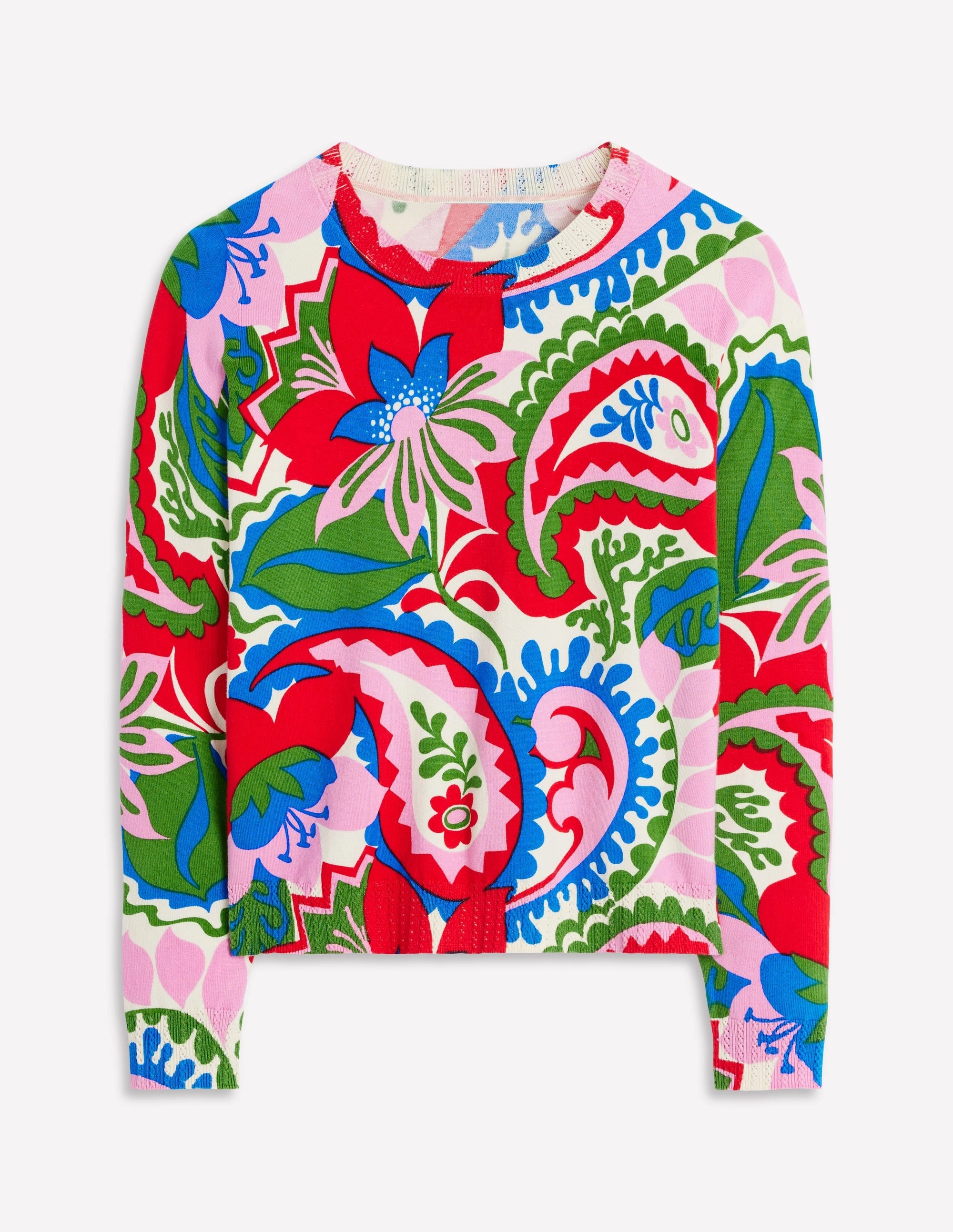 Emilia Cotton Crew Jumper-Multi. Botanical Paisley