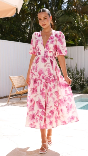 Erin Midi Dress - Pink Floral