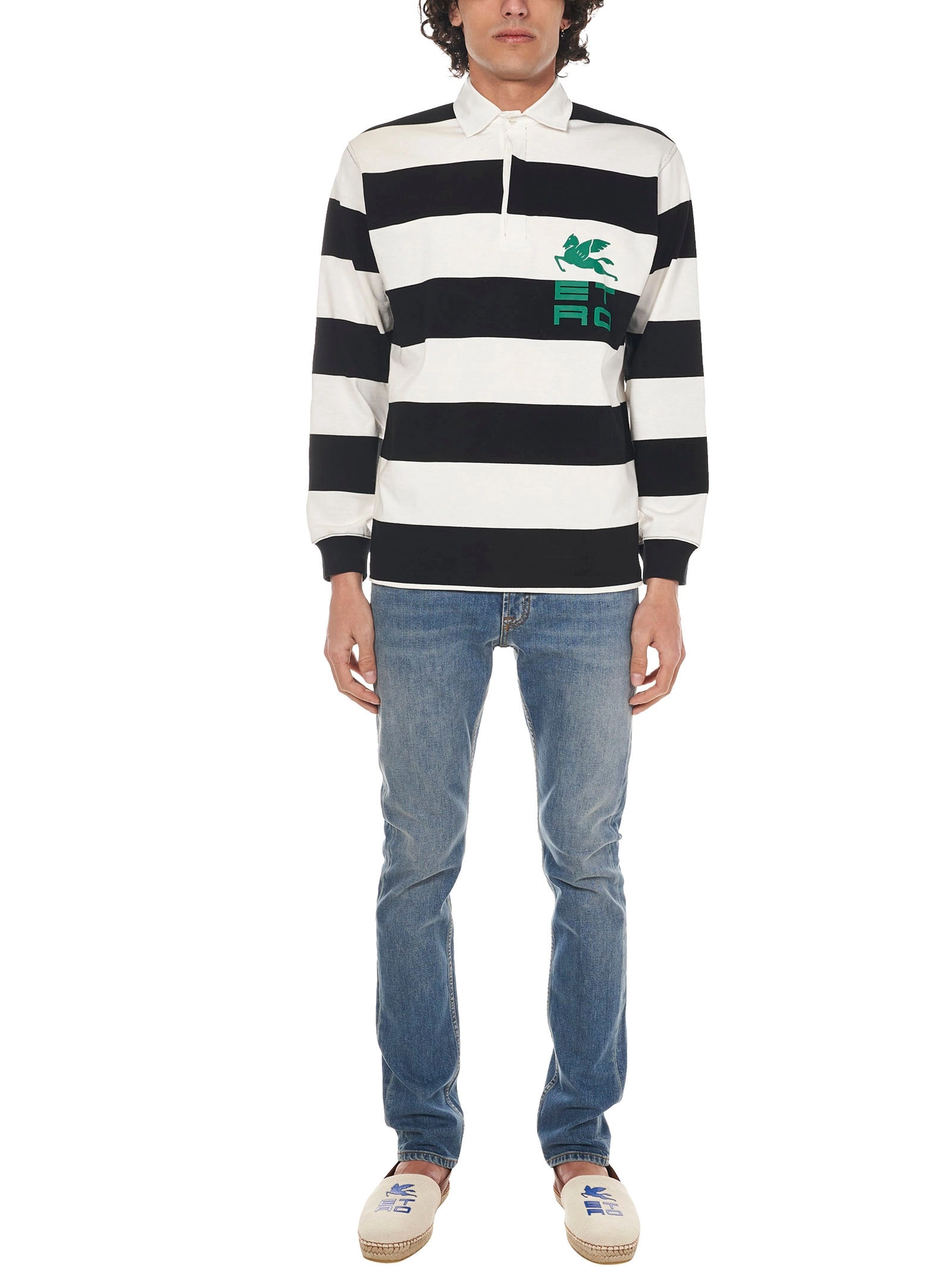 Etro Rugby-Striped Long-Sleeved Polo Shirt