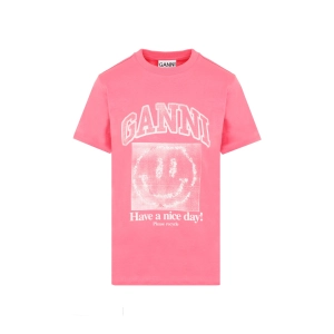Ganni Smiley Print Crewneck T-Shirt
