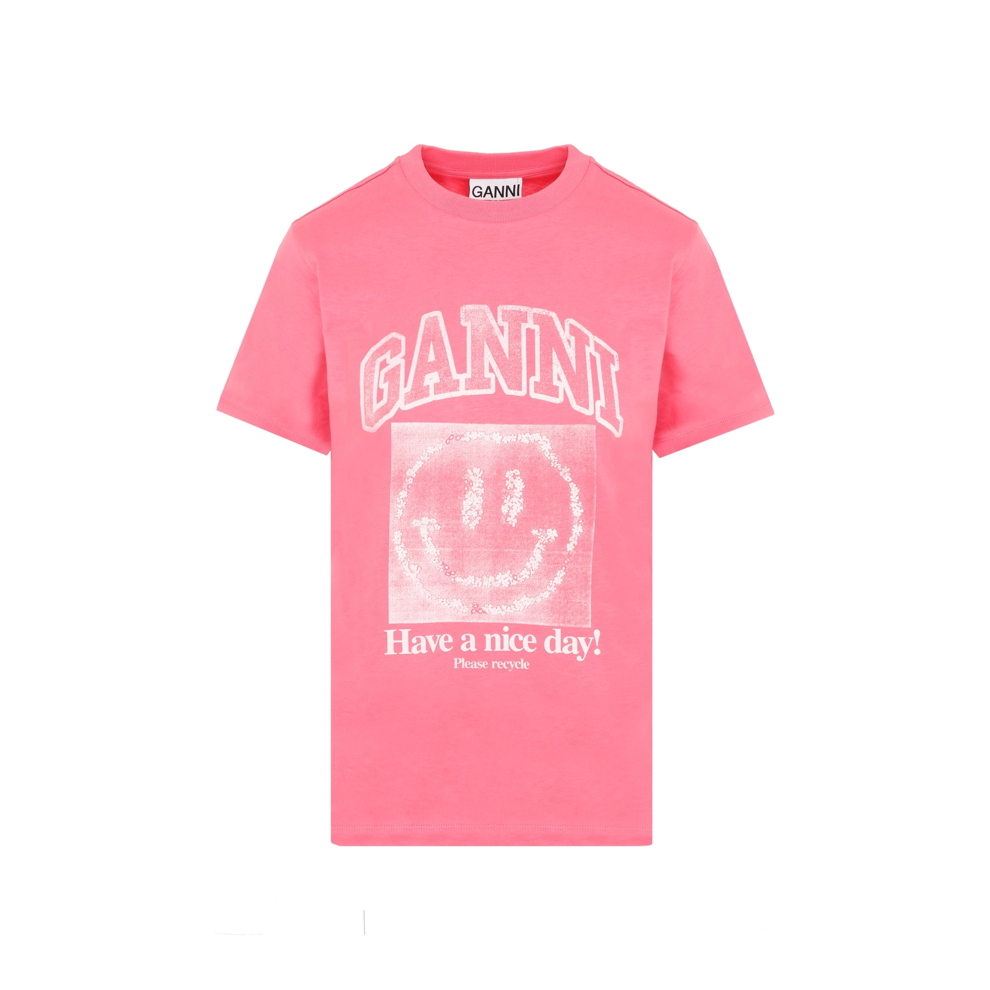 Ganni Smiley Print Crewneck T-Shirt