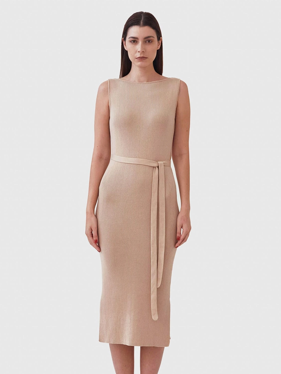 Knitted Organic Cotton Boat Neck Dress | Sand