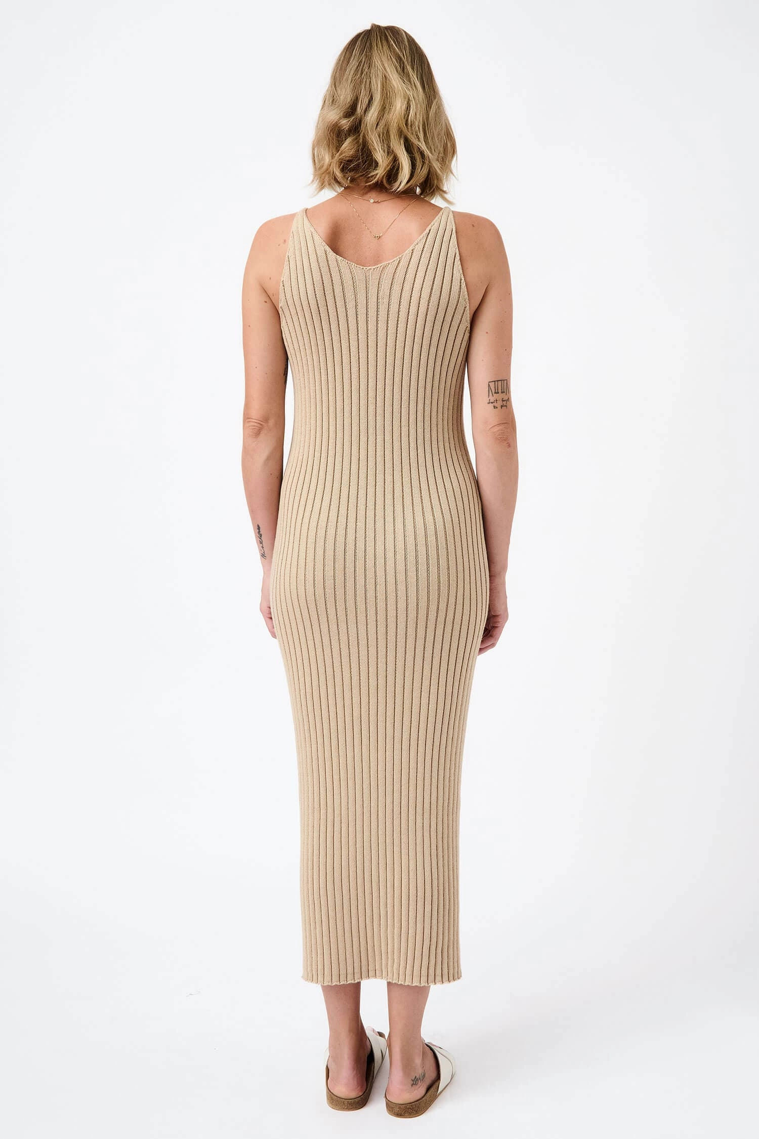 Knitted Organic Cotton Ribbed Strap Dress | Sand