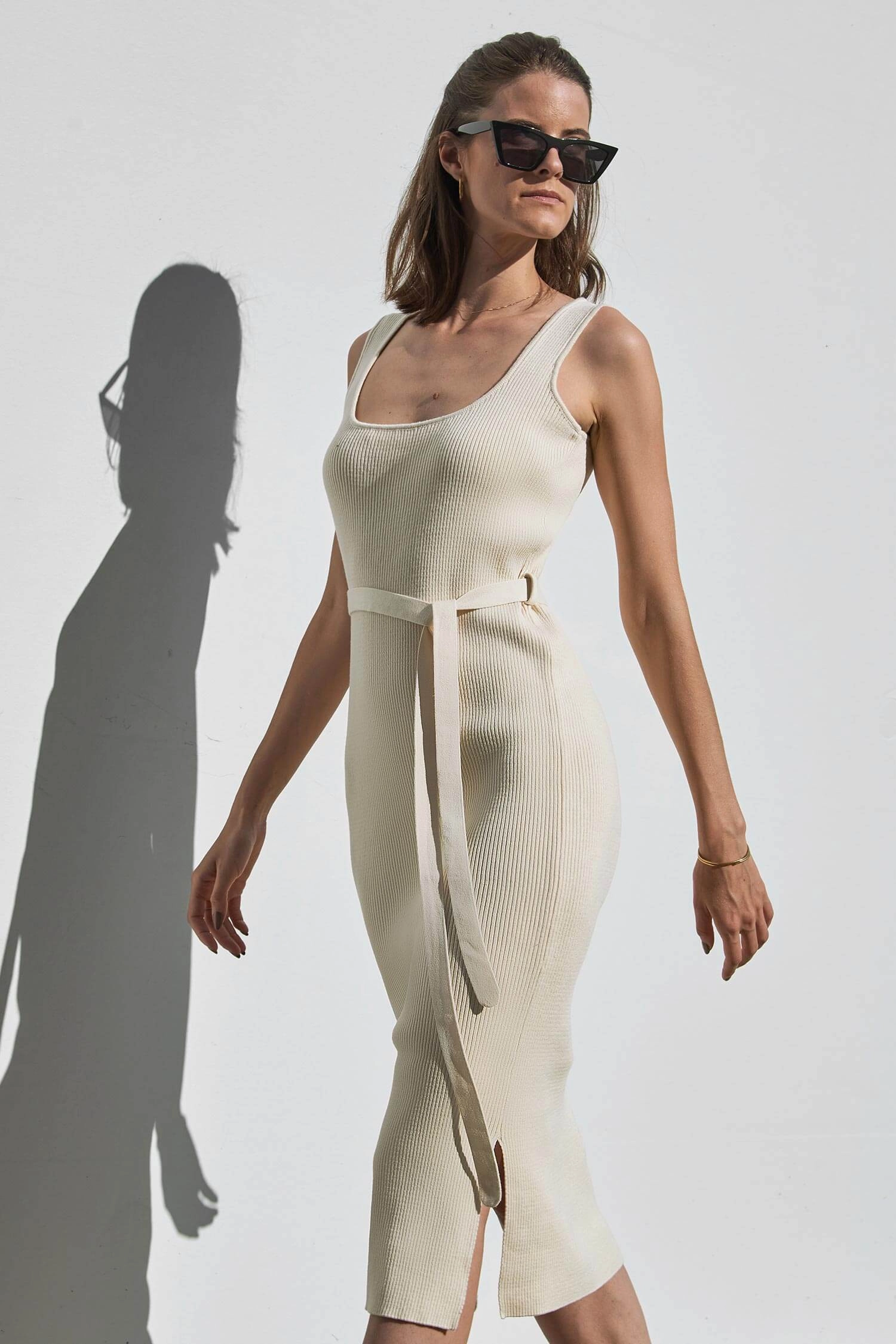 Knitted Organic Cotton Scoop Neck Dress | Cream