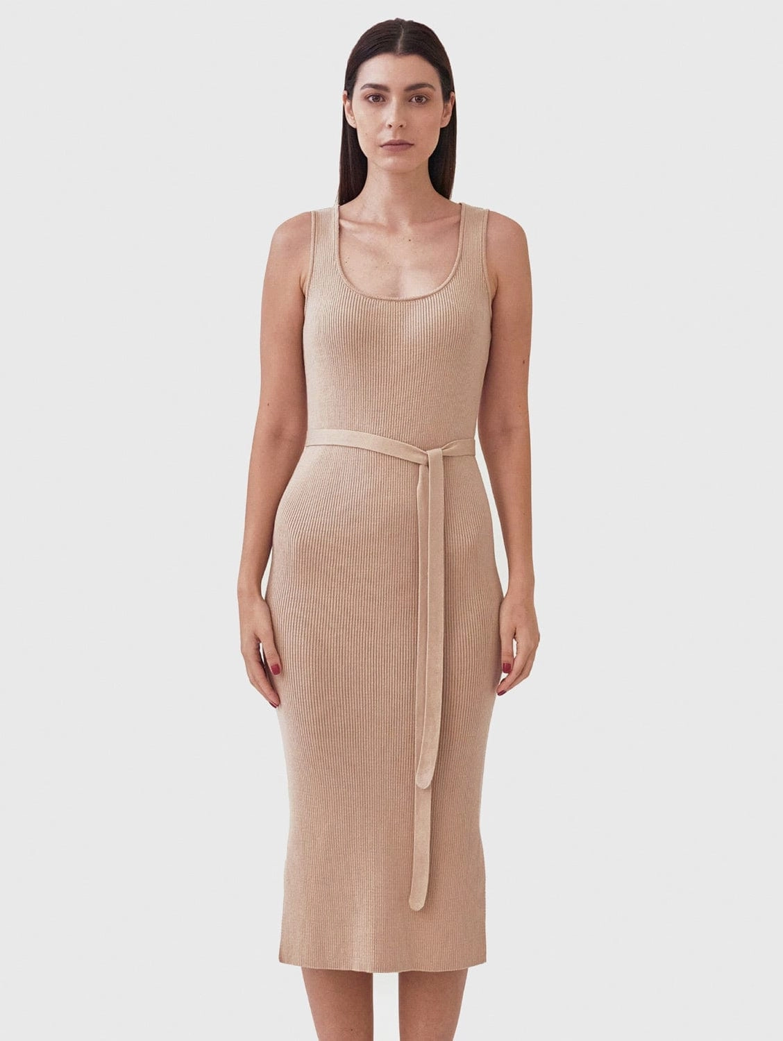 Knitted Organic Cotton Scoop Neck Dress | Sand