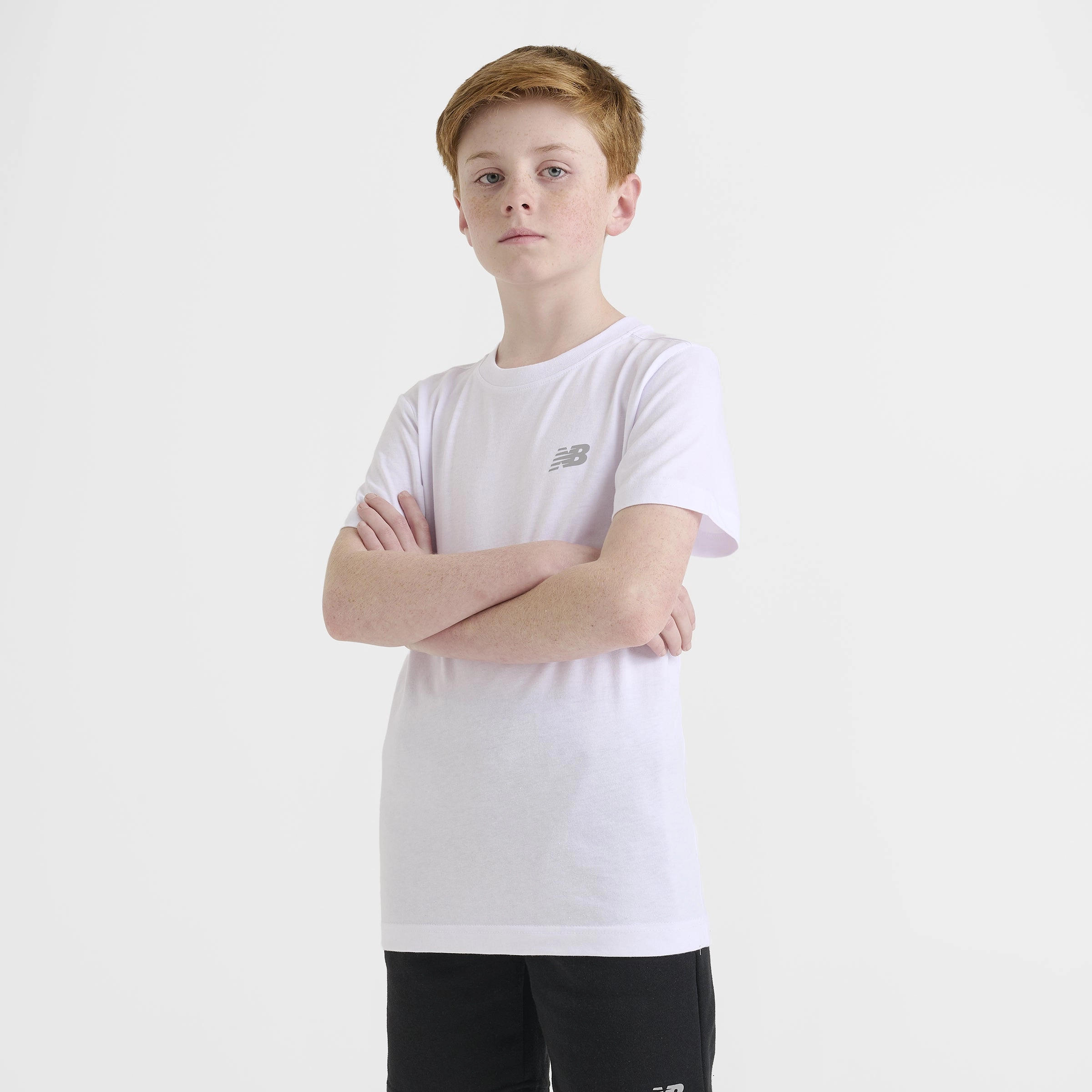 New Balance Junior Boys' Linear Logo Back Hit Tee / White