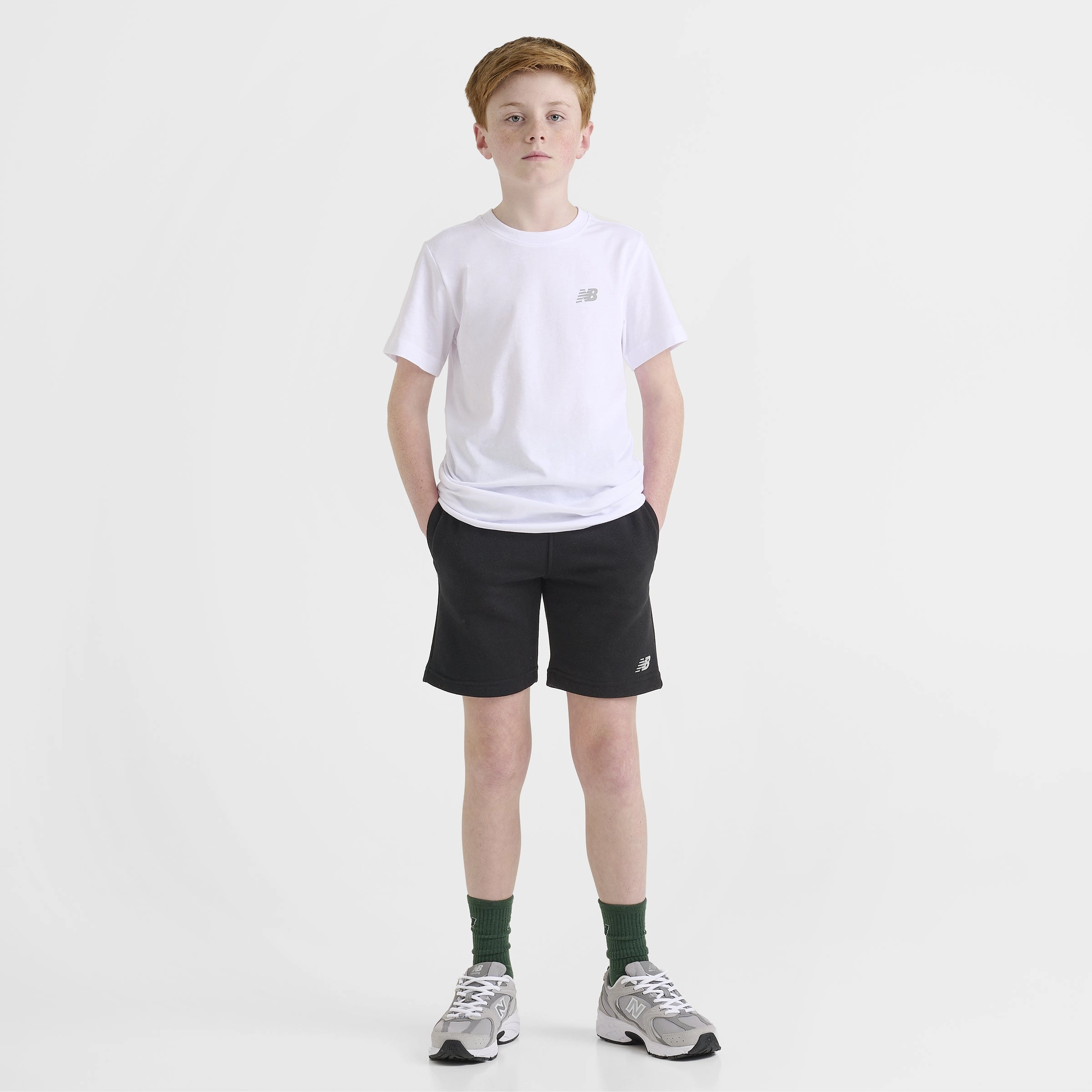 New Balance Junior Boys' Linear Logo Back Hit Tee / White