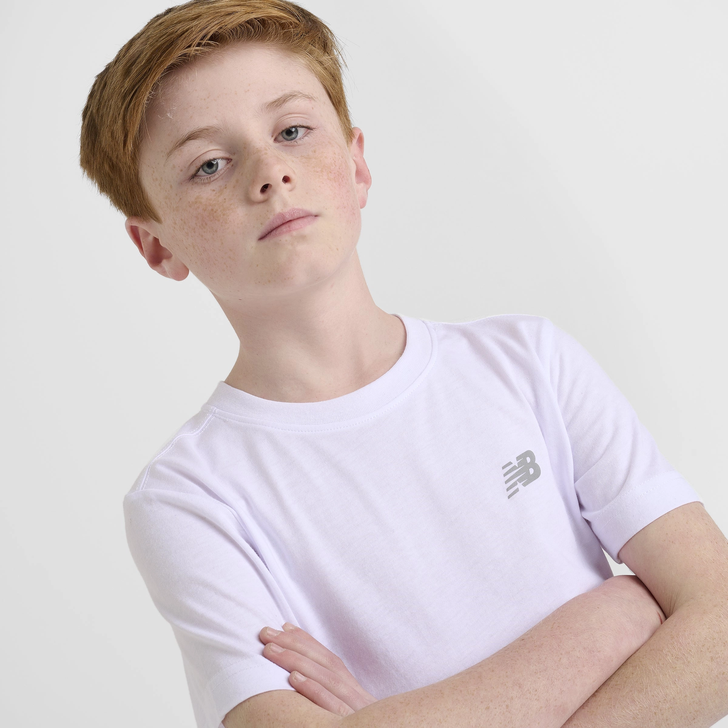 New Balance Junior Boys' Linear Logo Back Hit Tee / White