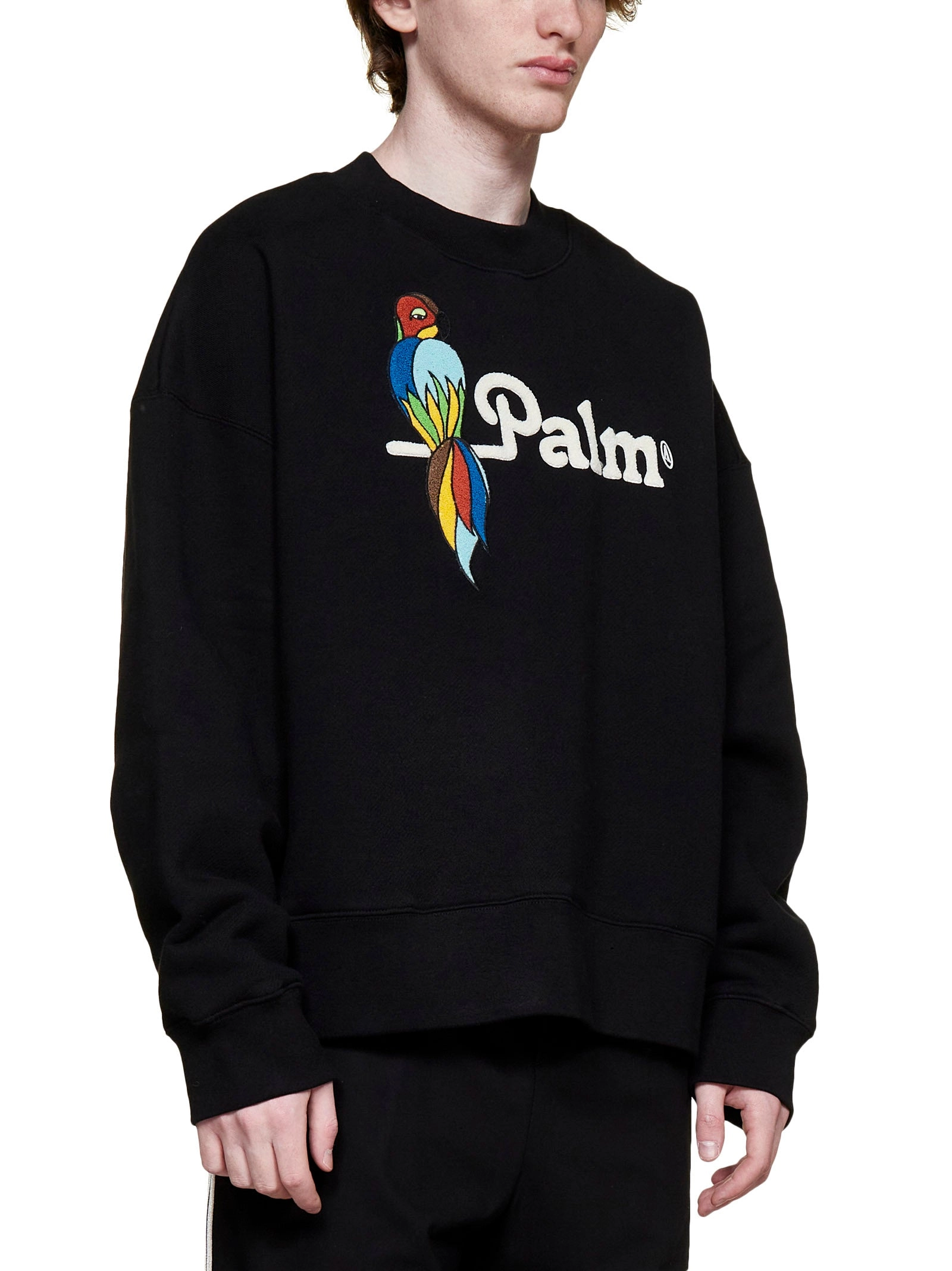 Palm Angels Drop Shoulder Parrot Printed Sweatshirt