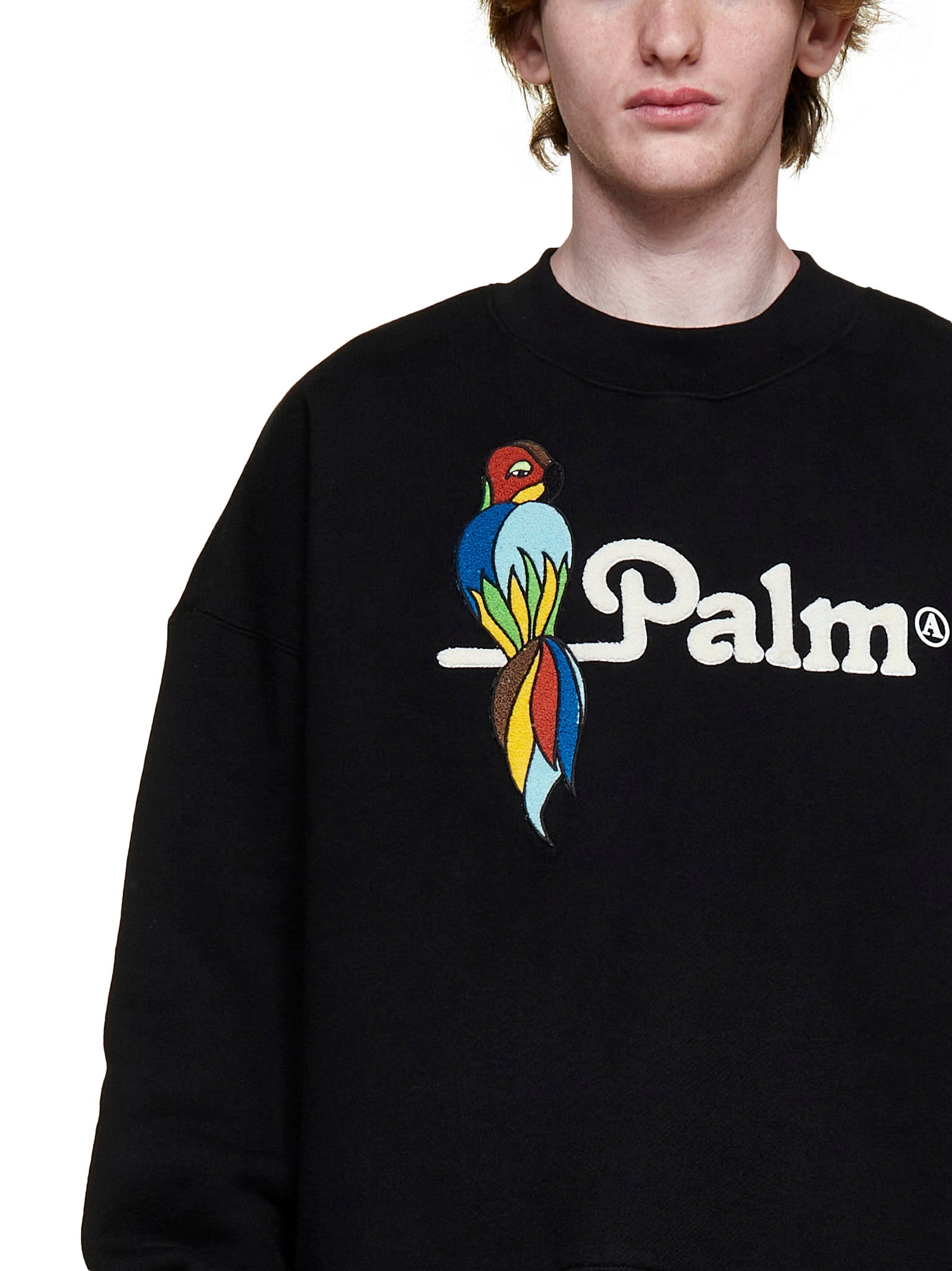 Palm Angels Drop Shoulder Parrot Printed Sweatshirt