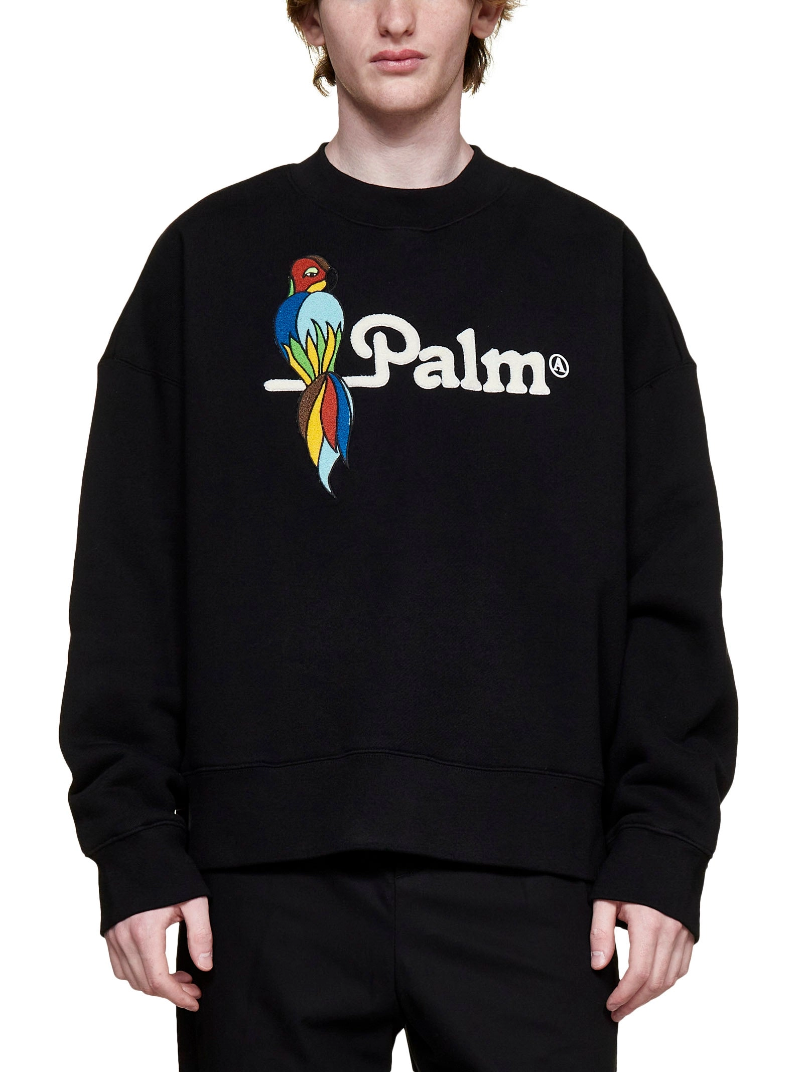 Palm Angels Drop Shoulder Parrot Printed Sweatshirt