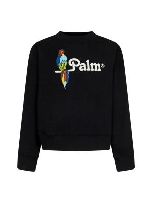 Palm Angels Drop Shoulder Parrot Printed Sweatshirt