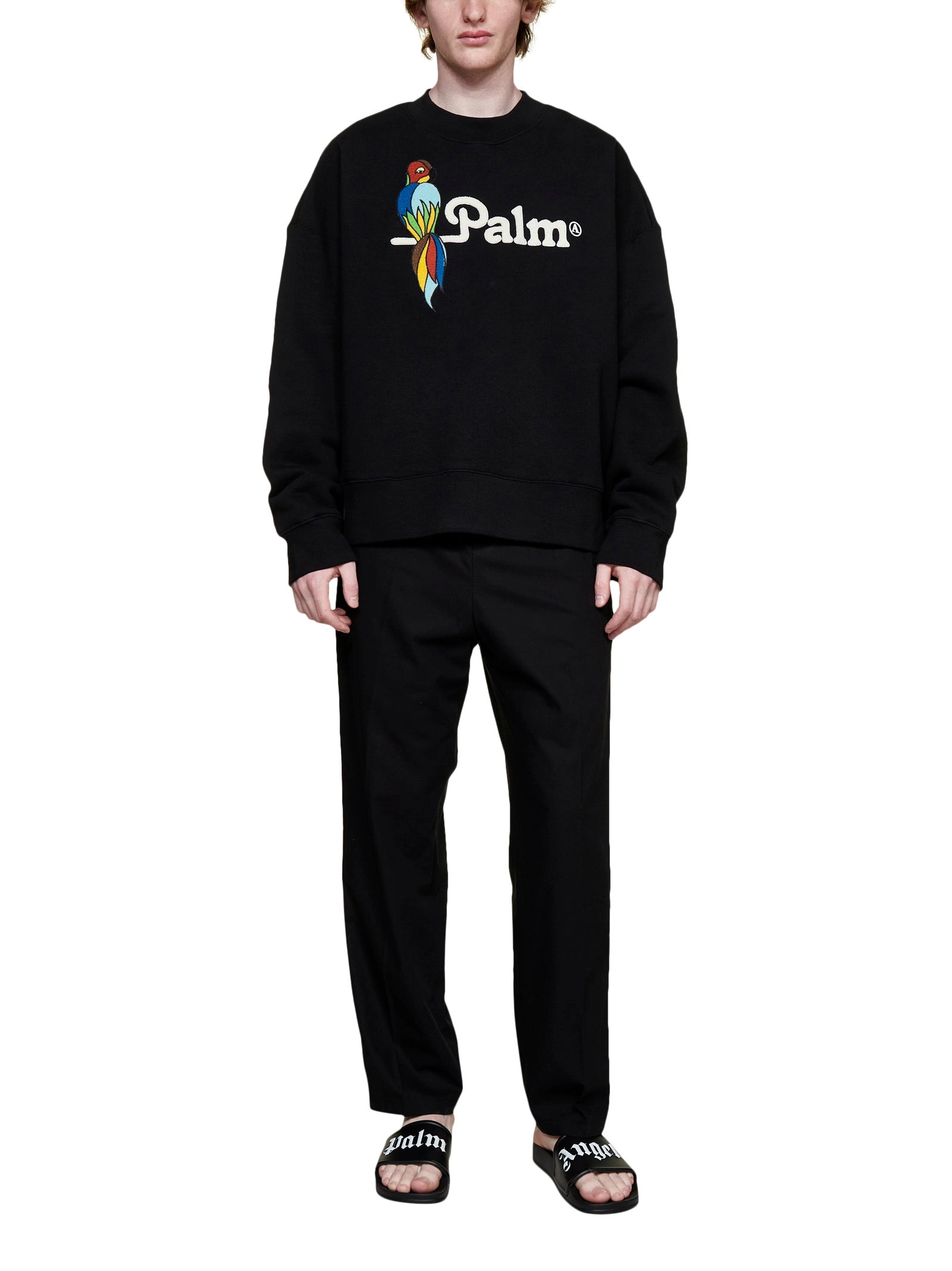 Palm Angels Drop Shoulder Parrot Printed Sweatshirt