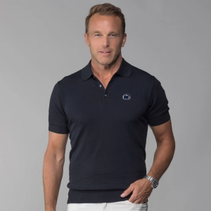 Penn State Maranello Cotton & Silk Three Button Polo Black
