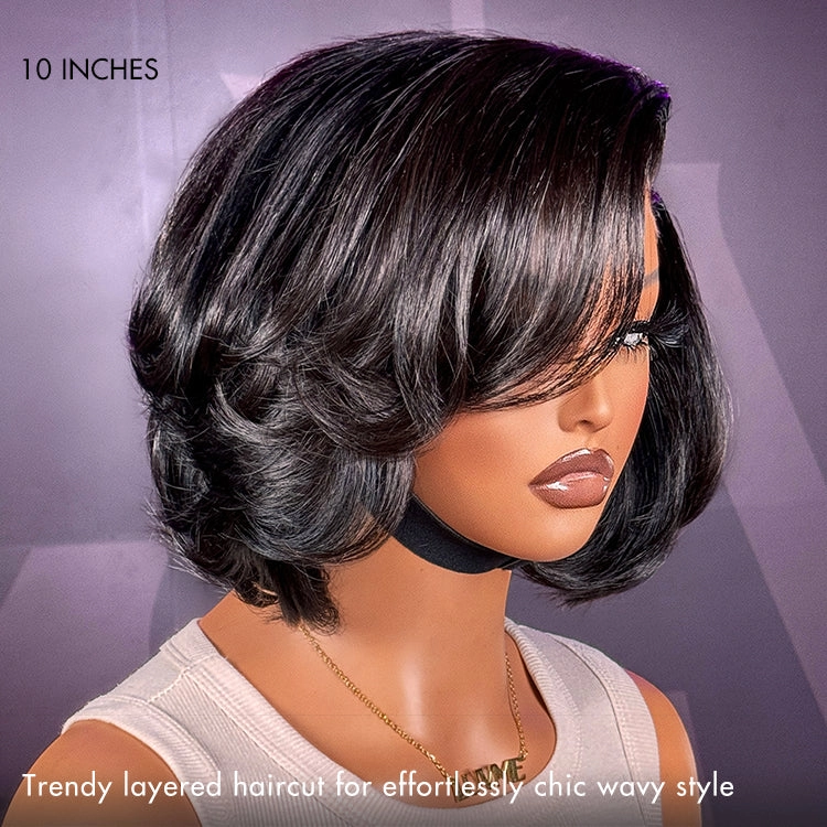 PreMax Wigs - Chic & Natural Layered Bob Wig Ear-to-Ear Wide T Lace Glueless Human Hair Wig Pre-Cut Lace