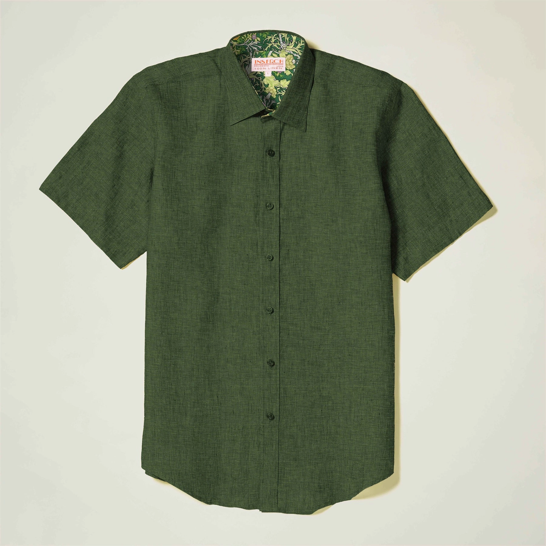 Premium Flax Linen Short-Sleeve Shirt - Emerald