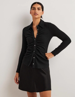 Ruched Front Jersey Shirt-Black