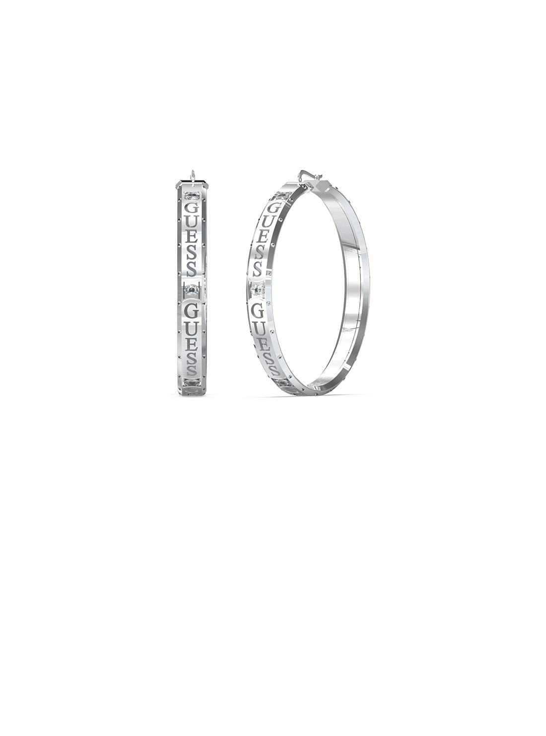 Silver Guess Logo Hoop Earrings