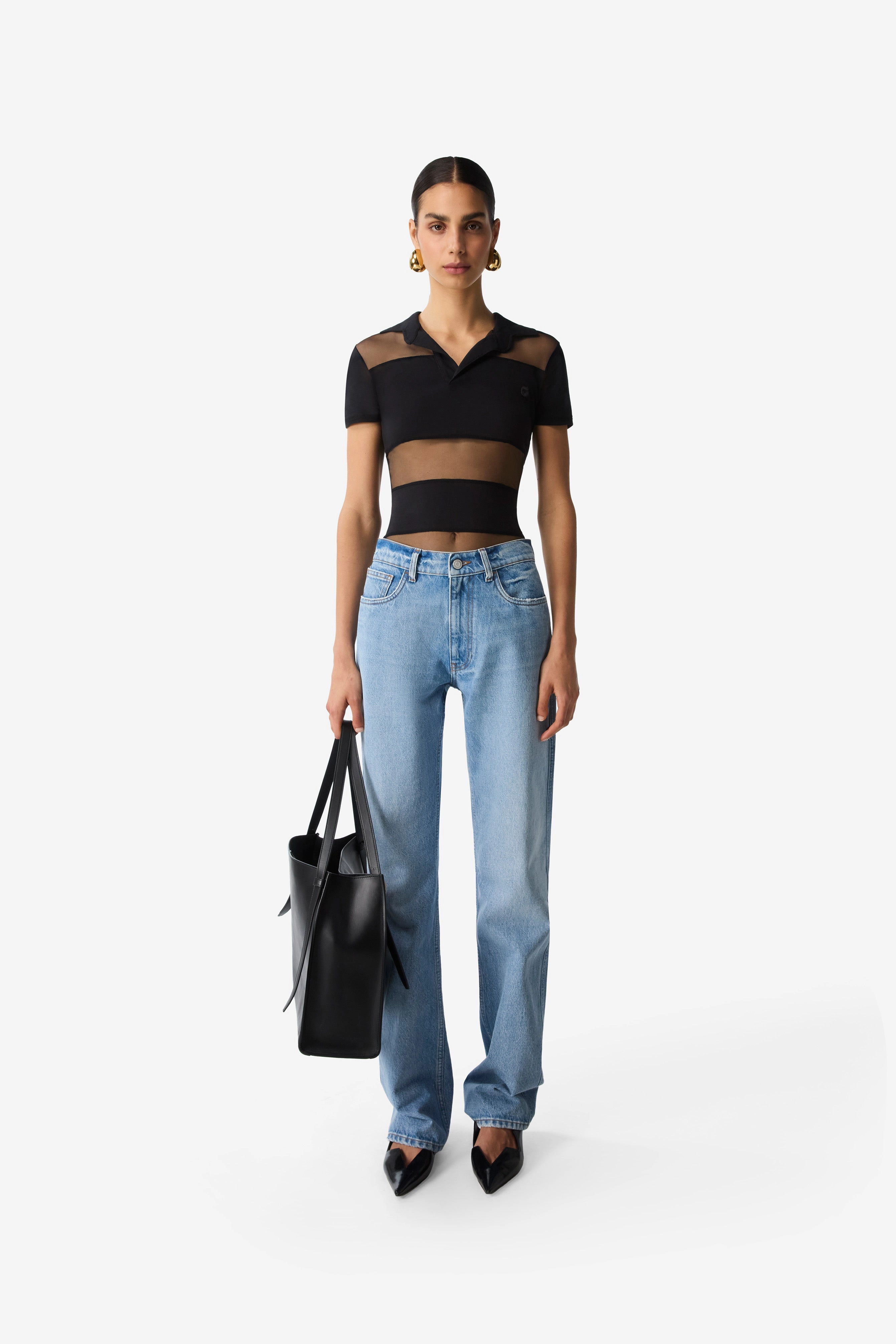 Striped Sheer Polo Top