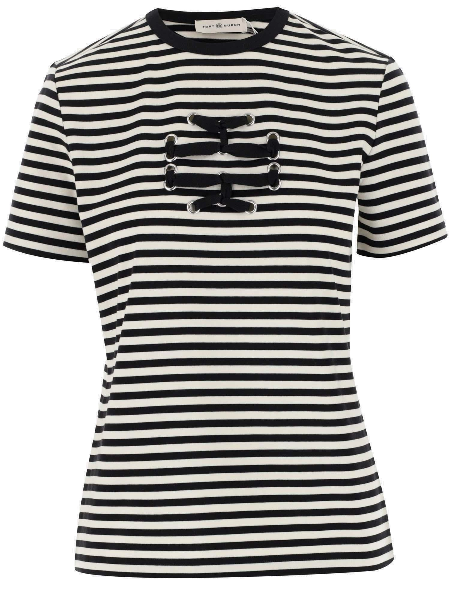 Tory Burch Double T Crewneck Striped T-Shirt