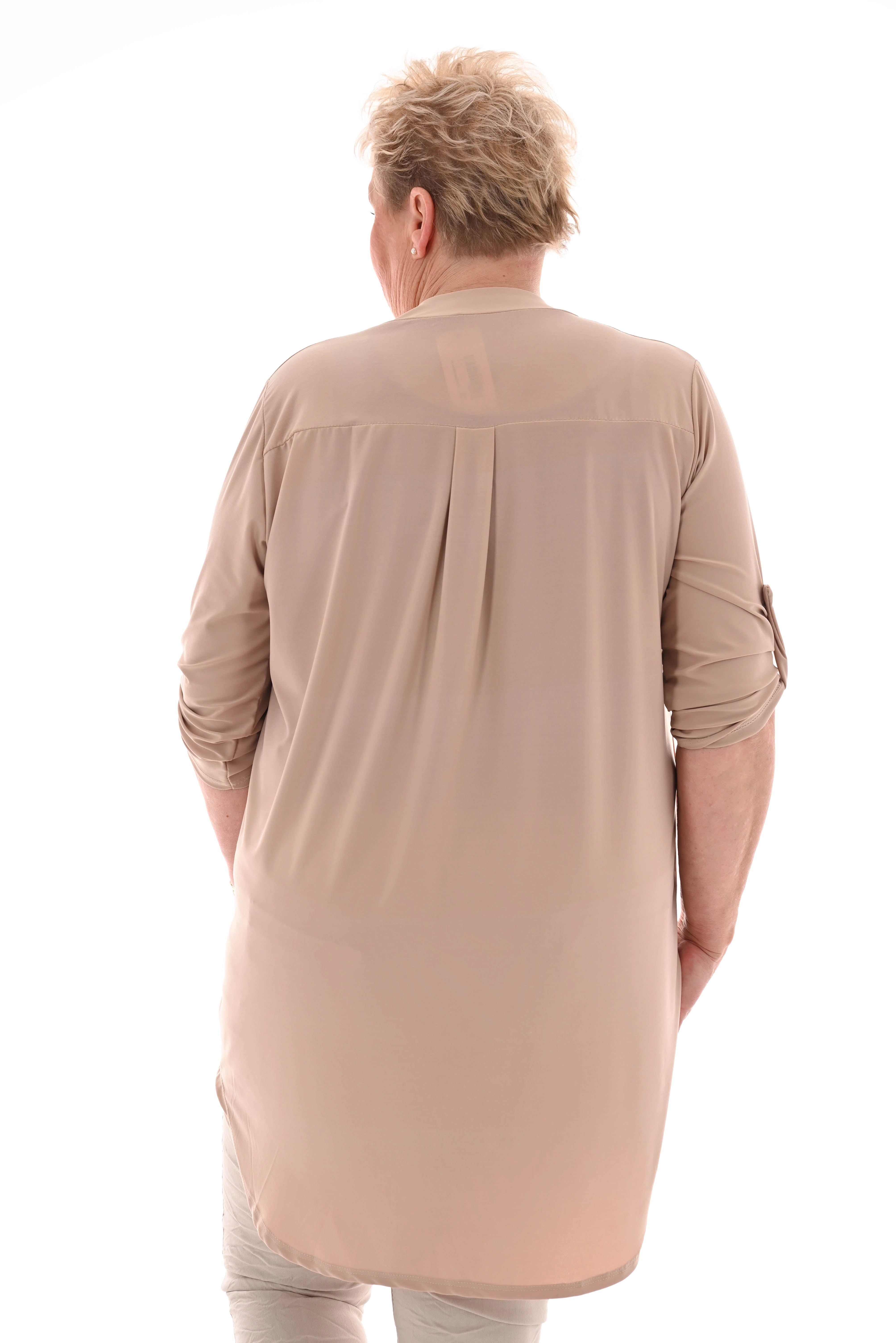Tuniek v-hals ophaalmouwen uni beige