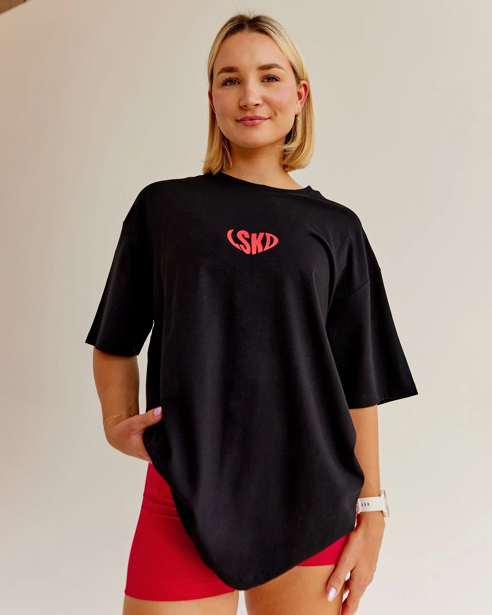 Unisex Love To Train FLXCotton Tee Oversize - Black-Scarlet
