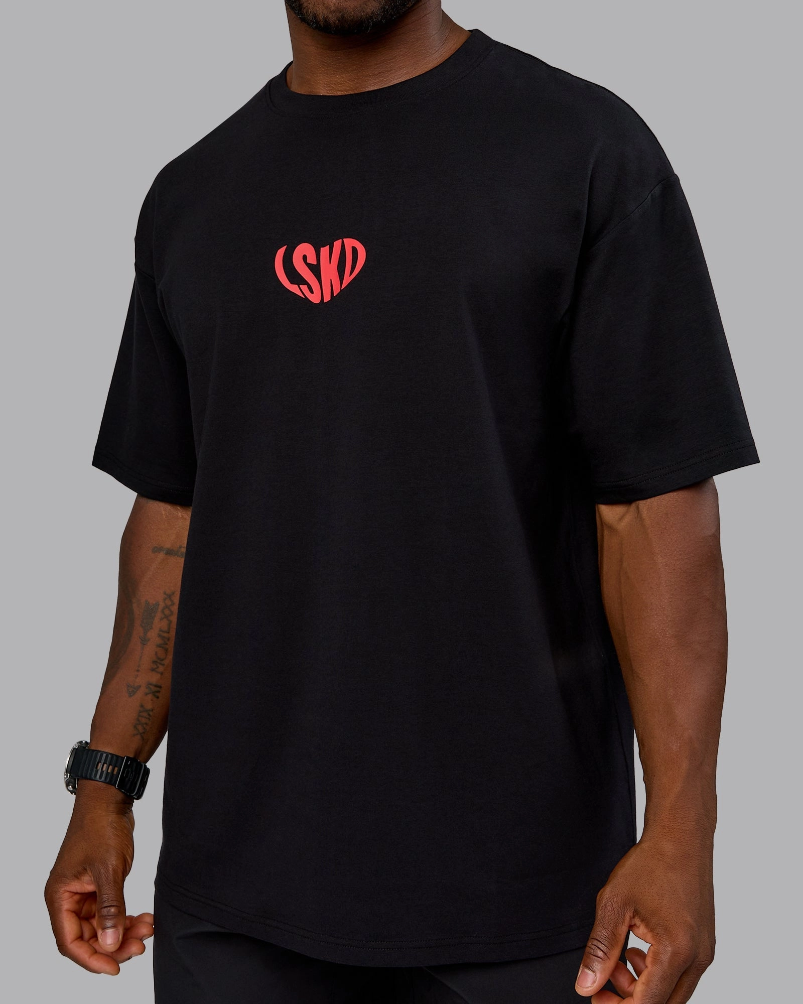 Unisex Love To Train FLXCotton Tee Oversize - Black-Scarlet
