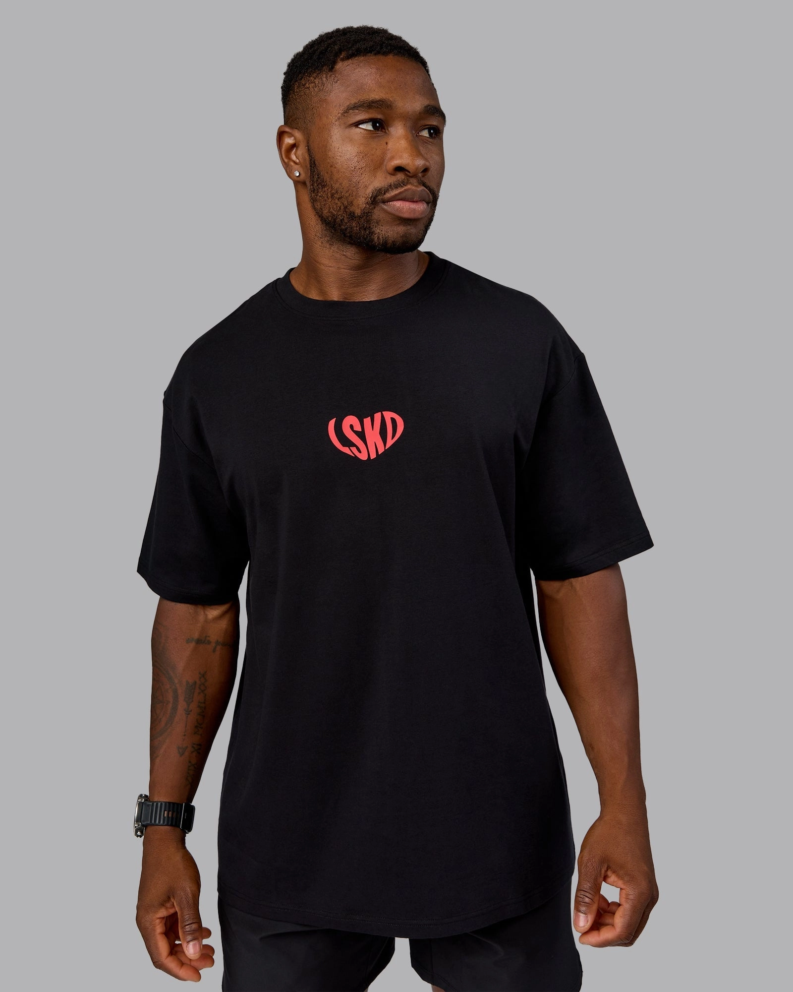 Unisex Love To Train FLXCotton Tee Oversize - Black-Scarlet