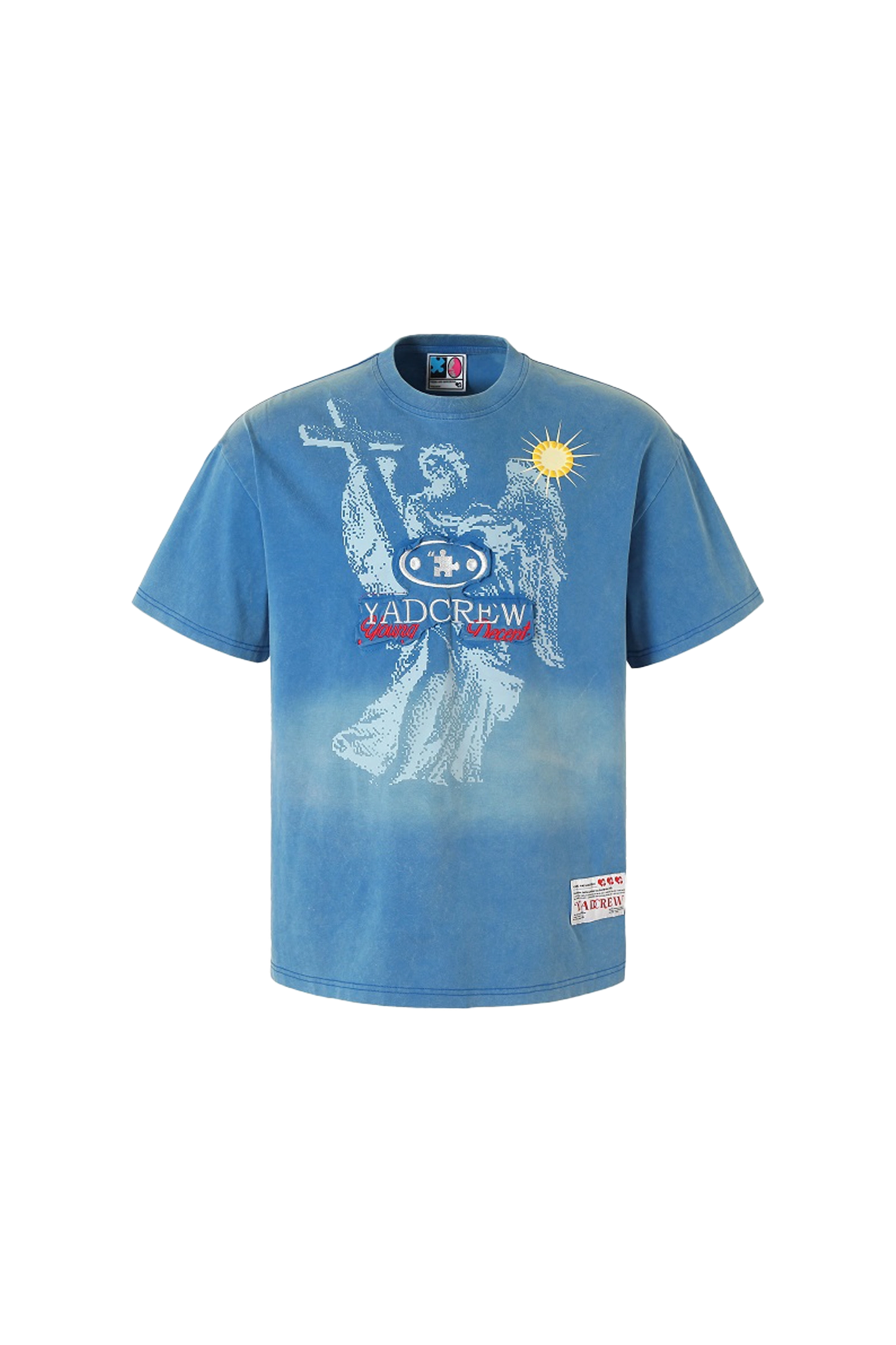 Washed Blue Angel Cross Short-Sleeved T-shirt