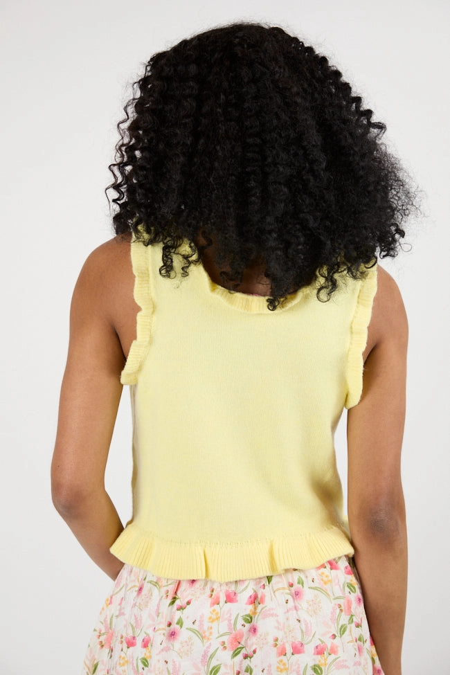 When The Time Comes Yellow Ruffle Trim Sweater Tank Vest